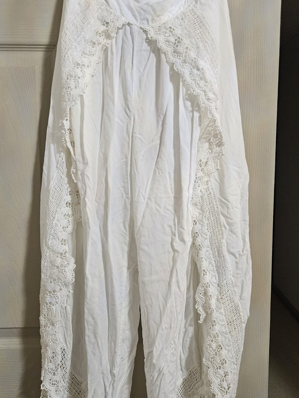 White Lace Trim Pants